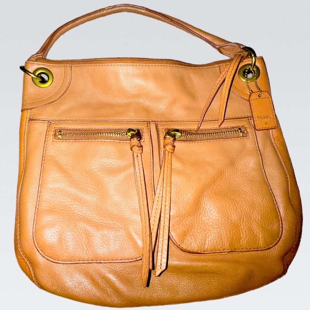 FOSSIL Karli Camel Brown Pebbled Leather Large Hobo Saddle Shoulder Bag MRSP$248